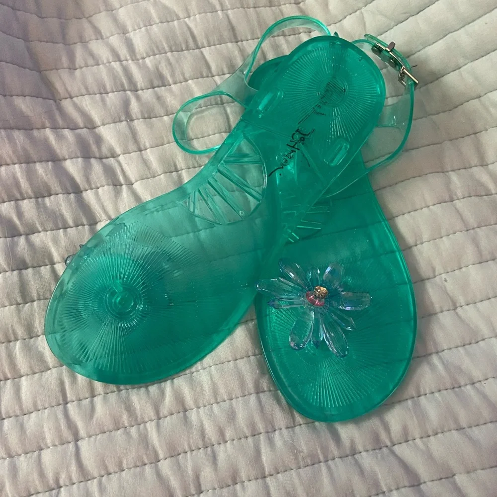 Size 8 Betsey Johnson teal jelly sandals - Picture 3 of 3